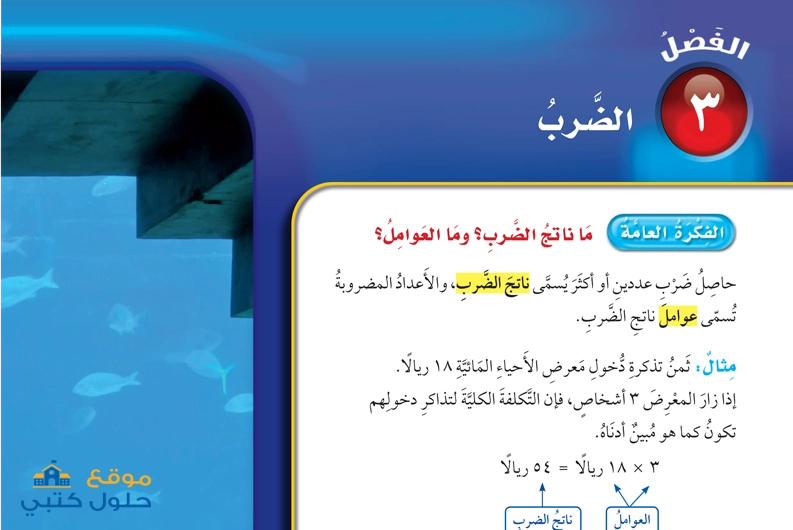 حل فصل الضرب رياضيات خامس ابتدائي ف1 الفصل الدراسي الأول