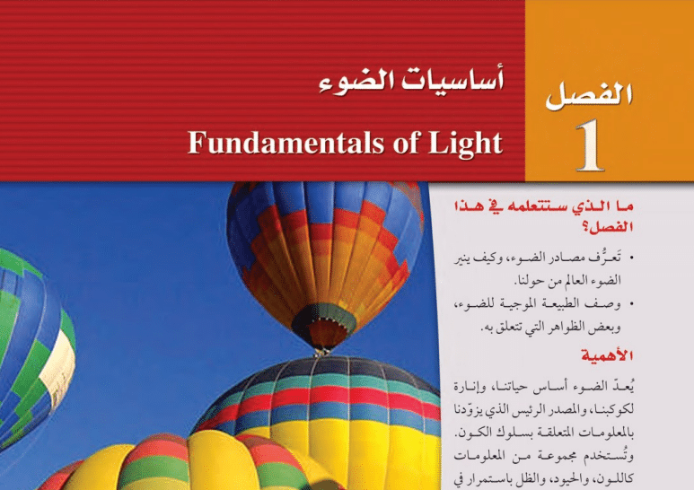 حل الفصل الاول اساسيات الضوء فيزياء 3