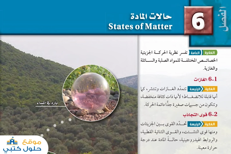 حل الفصل السادس حالات المادة ثاني ثانوي كيمياء