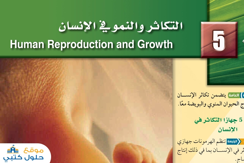 حل الفصل الخامس التكاثر والنمو في الإنسان أحياء 2 مسارات