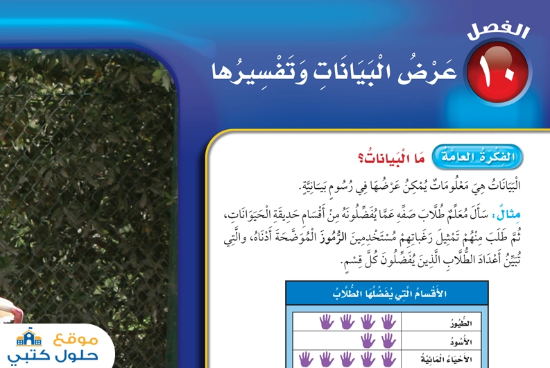 حل فصل عرض البيانات وتفسيرها