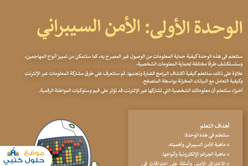حل مادة مهارات رقمية وحدة الأمن السيبراني صف ثالث متوسط ف1