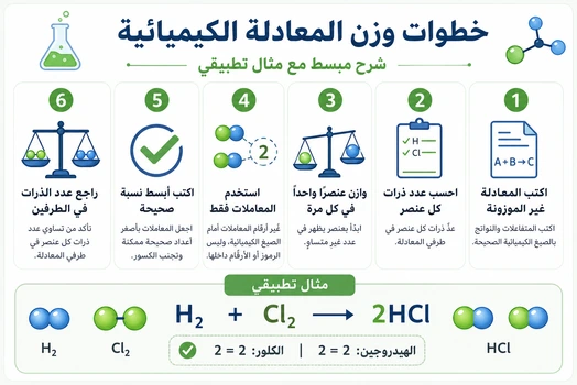 خطوات وزن المعادلة الكيميائية بطريقة سهلة