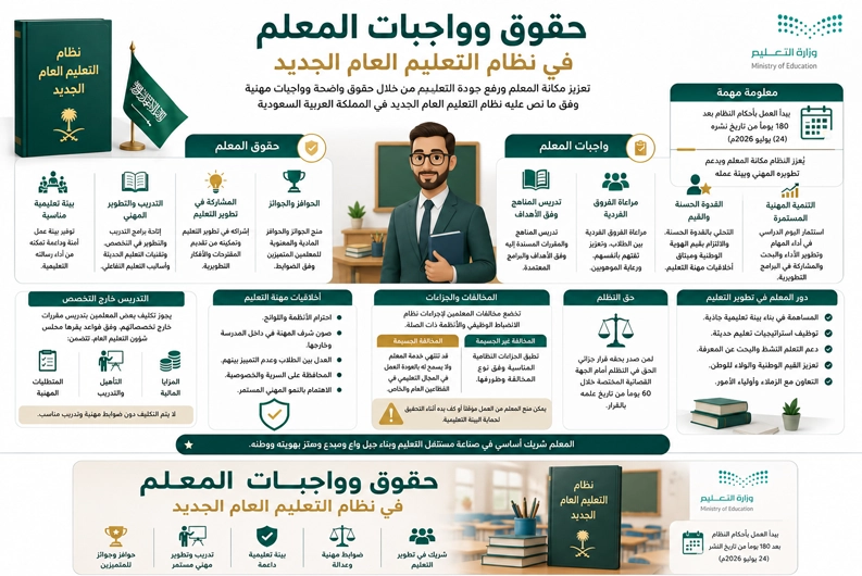 حقوق وواجبات المعلم في نظام التعليم العام الجديد